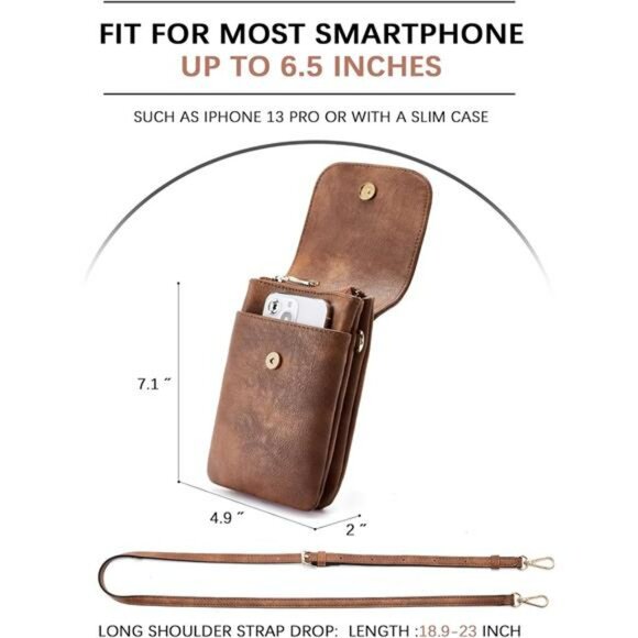 Vegan Leather Small Crossbody Bag Cell Phone Wallet Purse Adjustable Strap - Picture 5 of 7